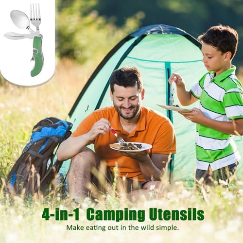 EZYoutdoor 4-in-1 Camping Utensil Set, Steel Fork Spoon Knife, 5 Pack