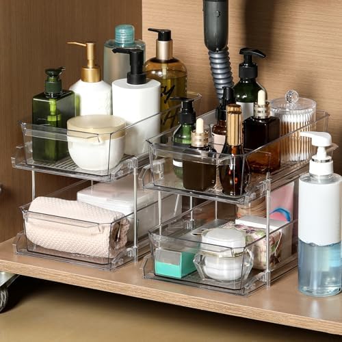 2-Set 2-Tier Clear Cabinet Organizers with Dividers