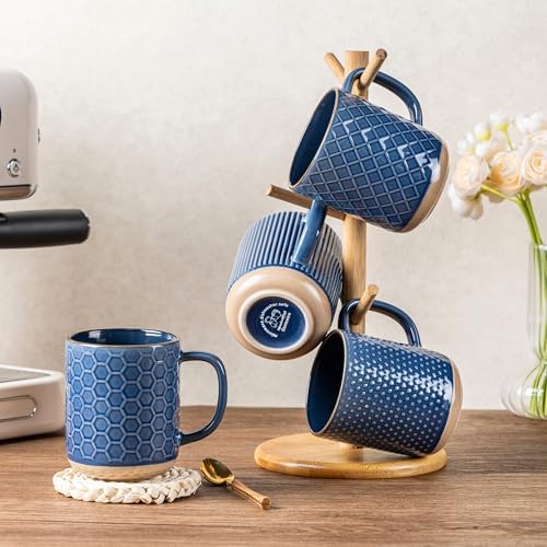 GBhome Coffee Mugs Set of 4, 16 oz Blue Coffee Cups with Large Handle