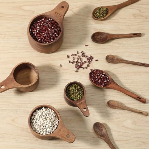 10-Piece Wooden Measuring Cups and Spoons Set, Handcrafted Acacia