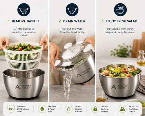 Stainless Steel Salad Spinner Large Capacity 6L – Hand Crank Vegetable