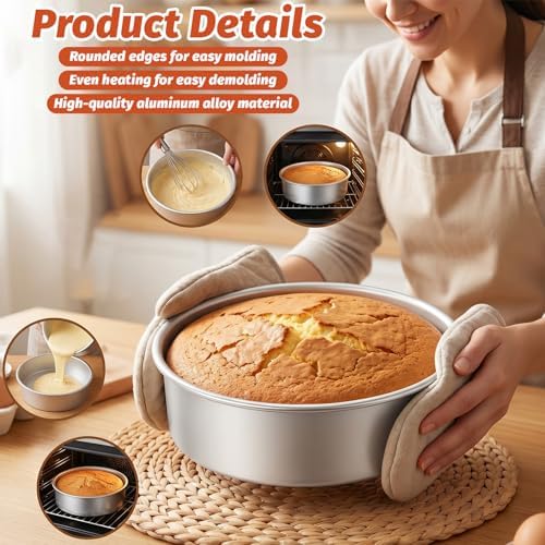 3 Pack Cake Pan Round, 6 inch/8 inch/10 inch Aluminum Baking Pans for