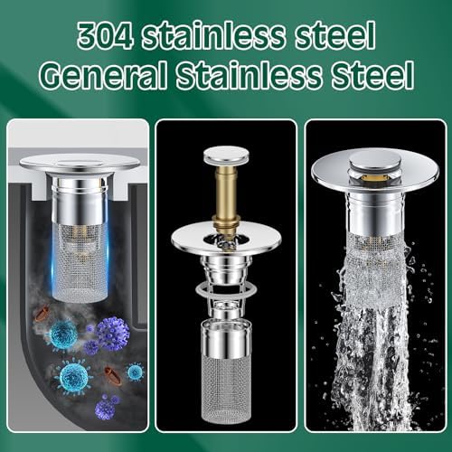 Vodolo 3-in-1 Sink Drain Strainer, 2PCS Stainless Steel