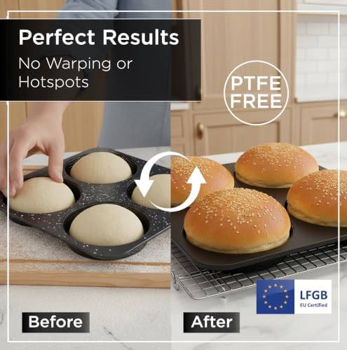 Wrenbury Hamburger Bun Pan Carbon Steel Nonstick - 4-Cavity Baking