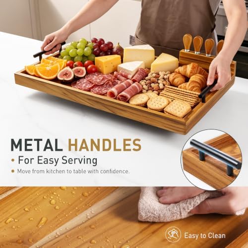 Socisen Teak 24 in Large Charcuterie Board with 4-Piece Cheese Knife Set