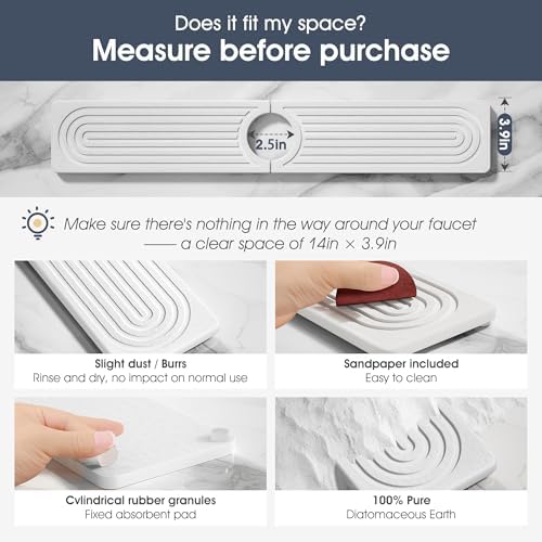 Quick Drying Stone Faucet Mat for Kitchen Sink - Diatomite Sink Mat