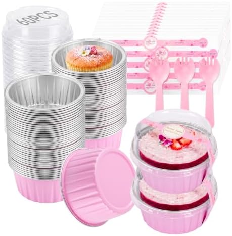 Mini Cake Pans with Lids, Aluminum Foil Cupcake Baking Cups - 5oz