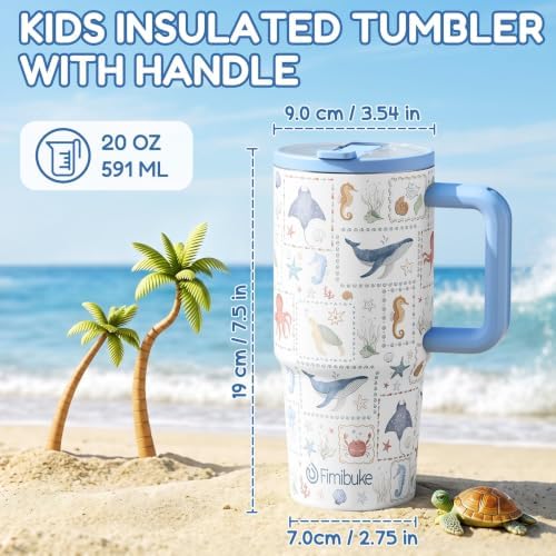 Fimibuke 20oz Toddler Tumbler with Handle & Straw, 2 Pack Insulated