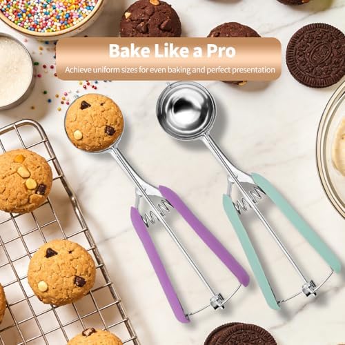 2Pcs Cookie Scoop Set, 18/8 Stainless Steel Cookie Dough Scoops with