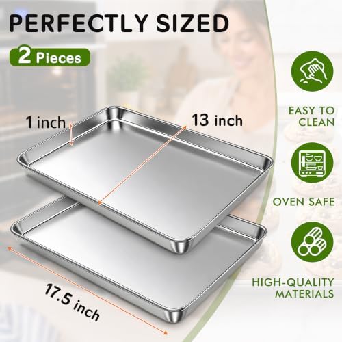 Baking Sheet Pan Set of 2, Stainless Steel Cookie Sheets for Baking