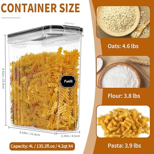 Cereal Containers Storage Set (4L / 135.2oz), 4PCS Airtight Food