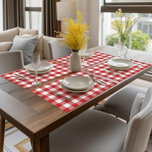 Artoid Mode Buffalo Plaid Vinyl Placemats Set of 4, 12x18 Inch