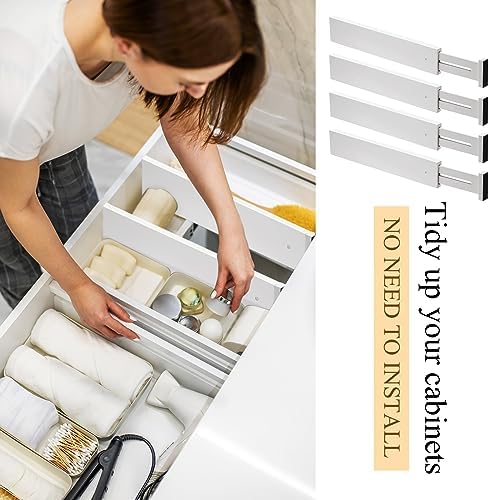 Wesiti 12 Pcs Bamboo Drawer Dividers Expandable Adjustable White