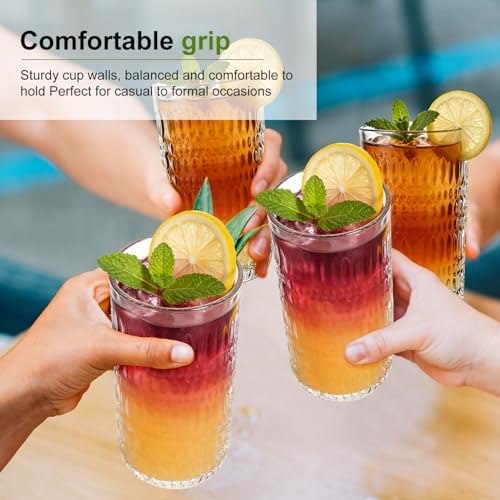 Highball Glasses Set of 6, 12oz Crystal Drinking Glasses, Lead-free