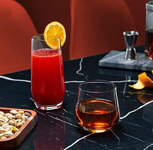 Le'raze Everyday Drinking Glasses Set of 8-4 Tall Highball Glass Cups