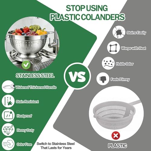 Strainers and Colanders for Kitchen, 3-Piece Stainless Steel Set