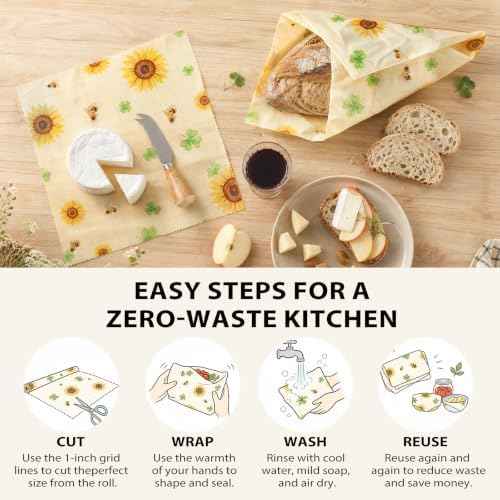 14 x 55 Inch Beeswax Wrap Roll, Sunflower