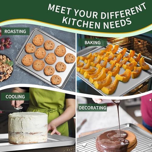 Baking Sheet with Cooling Wire Rack Set, Stainless Steel 2 Pans + 2