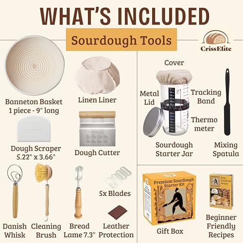 Sourdough Starter Kit with 9" Banneton Basket and 24oz Jar