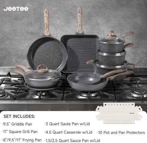 JEETEE Pots and Pans Set Non Stick 23pcs, Healthy Kitchen Cookware