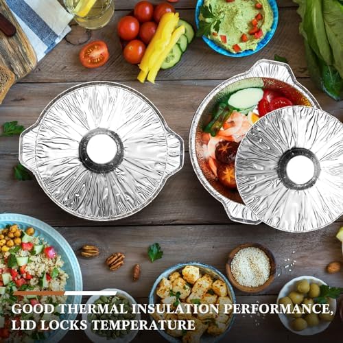 Ziliny 12 Pcs Disposable Aluminum Pot with Lid Round Foil Pans