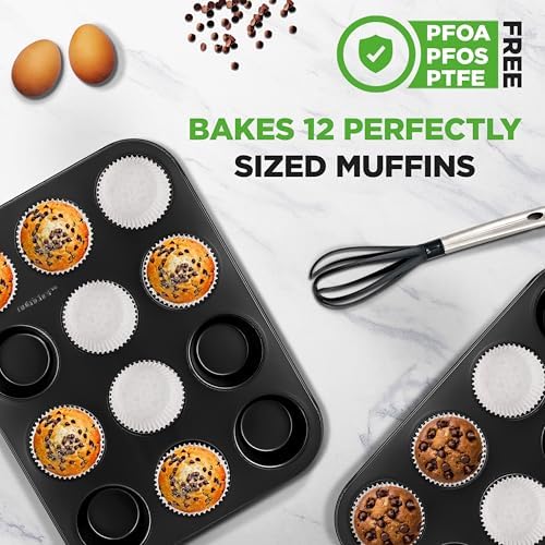 NutriChef Muffin Pans for Baking 2-Pack | Nonstick 12 Mold Cupcake