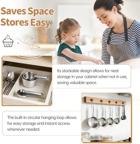 YC Kitchen Measuring Cups and Spoons Set, 8-Piece, Stainless Steel