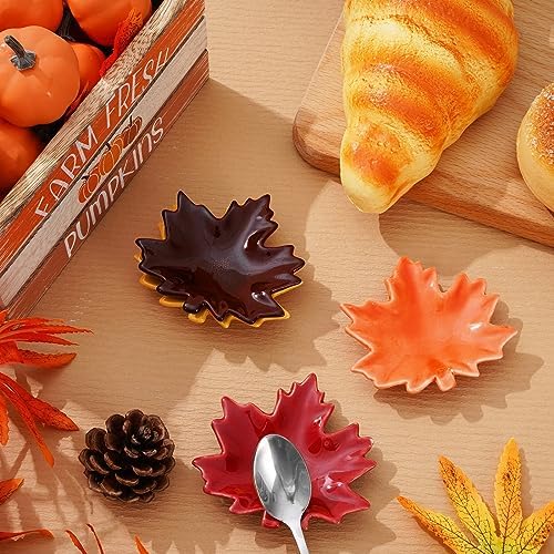 Whaline 4 Pcs Fall Mini Spoon Rest Maple Leaves Ceramic Spoon Holder