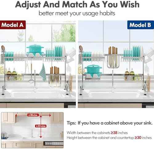 MAJALiS 2 Tier Extra Large Stainless Steel Over The Sink Dish Drying Rack