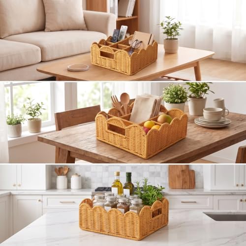 Hushee Wicker Utensil Caddy for Party, Silverware Caddy Paper Plate