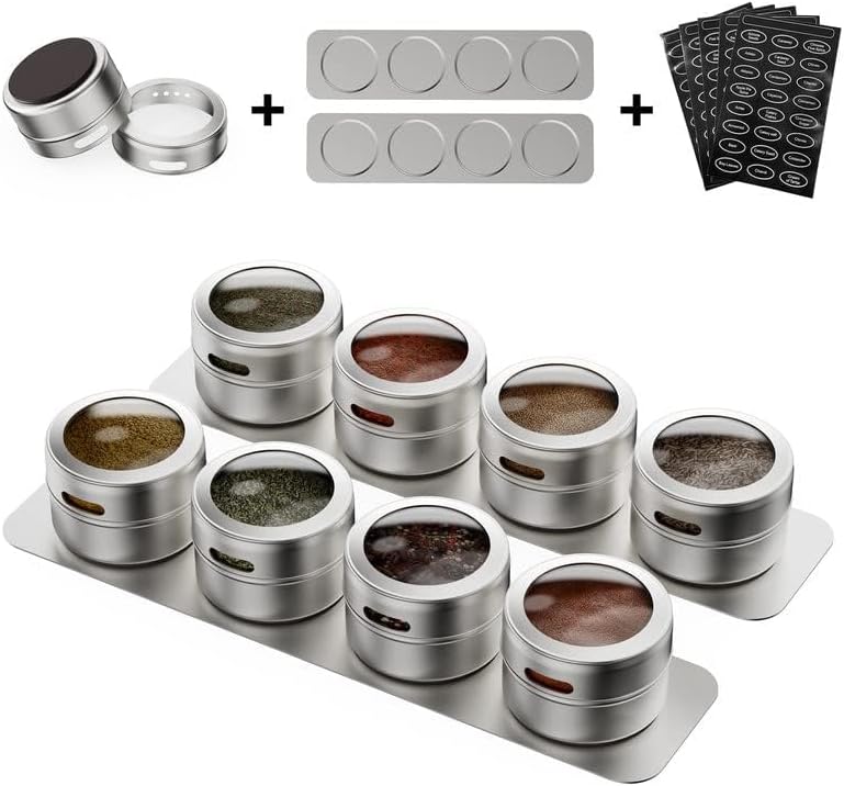 Vetacsion 8 Magnetic Spice Tins, 3 oz