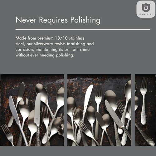 Danialli Matte Silverware Set, 18/10 Stainless Steel Satin Flatware