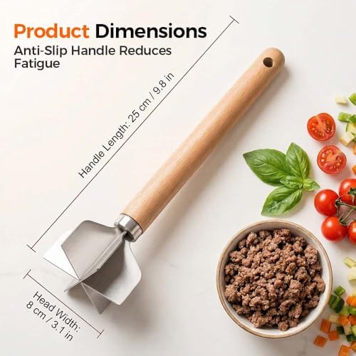 304 Stainless Steel Meat Chopper, 6 Blade Ground Beef Masher with
