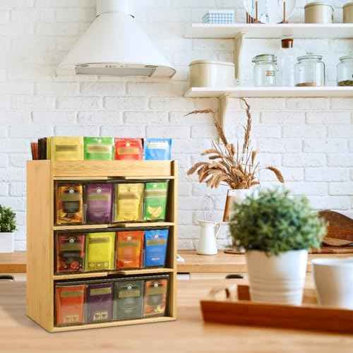 TIMIEEYA Tea Bag Organizer - Bamboo Tea Storage With Drawer 3 Layer