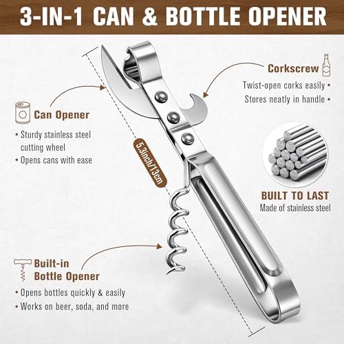 2 Pack 3 in 1 Can Openers, Vintage Can Opener with Dual Sided Blade