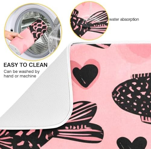 OTVEE Minimalist Fish Art Dish Drying Mat for Kitchen Counter