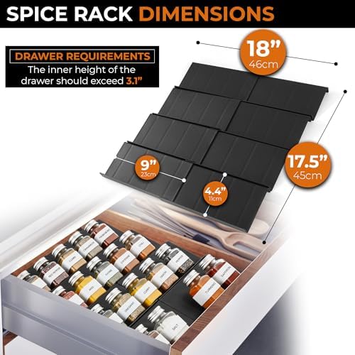 ALCOVA Spice Drawer Organizer Expandable 9-18" for Kitchen Drawer
