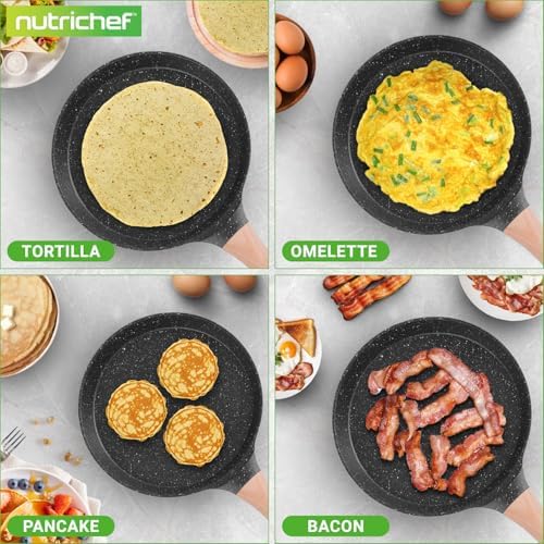 NutriChef 9.45” Non-Stick Crepe Pan with Wooden Spreader, Durable