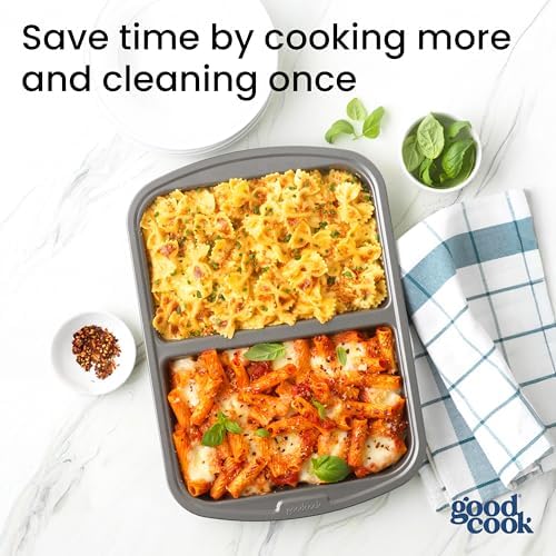 GoodCook Everyday Divided Baking Pan 1.5-Inch Deep 2-Section Non-Stick