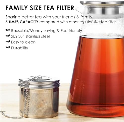 Extra Large Tea Infuser -304 Tea Filter with Threaded Lid & Chain