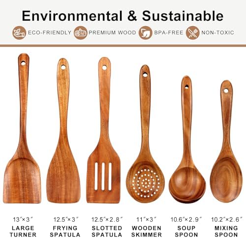 6 Piece Teak Wood Kitchen Utensil Set