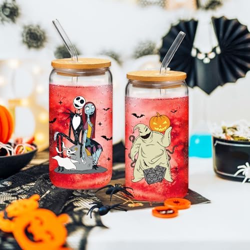 Nightmare Before Halloween Glass Cup for Women Men, 16 oz Glass Cup