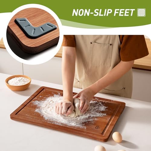 3 Packs Bamboo Cutting Board Set with Non Slip Feet and Over Sink Nice
