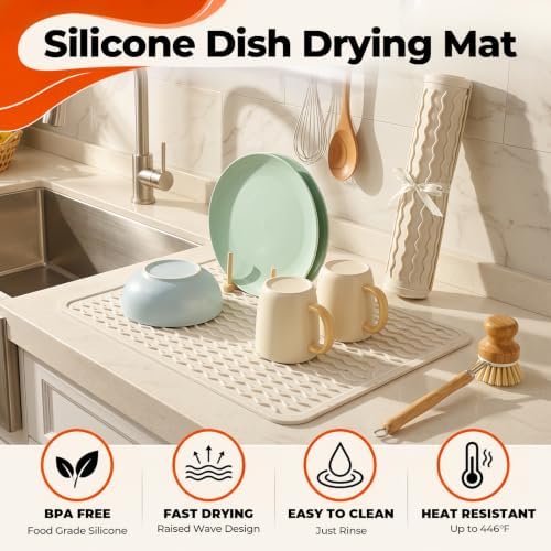 CAKETIME 2 Pack Multicolor Silicone Dish Drying Mat for Kitchen