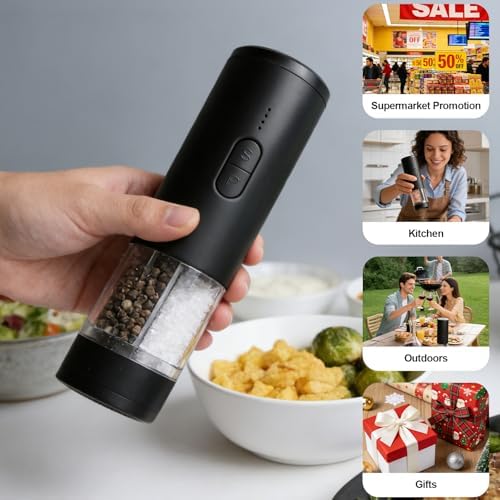 Electric Salt and Pepper Grinder Set, USB-Rechargeable, Black