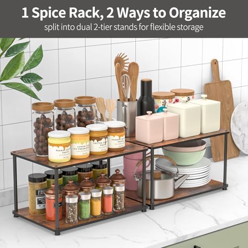Countertop Spice Rack, 4-Tier Wood and Metal Organizer