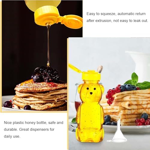 2 Pack Plastic Bear Honey Bottles with Funnel, 240ml Squeeze Honey