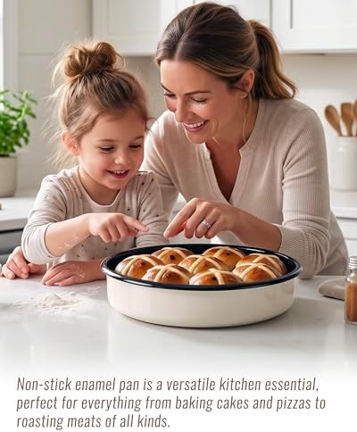 Round Roasting Pan Set, Enamel 10 Inch Deep Dish Pizza Pan for Oven