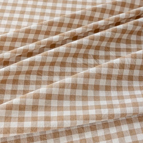 Checkered 100% Washed Cotton Tablecloth Ruffle Gingham Taupe, 60"×120"