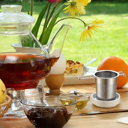 2 Pack Tea Infuser Set with Ceramic Dish, Extra Fine Mesh